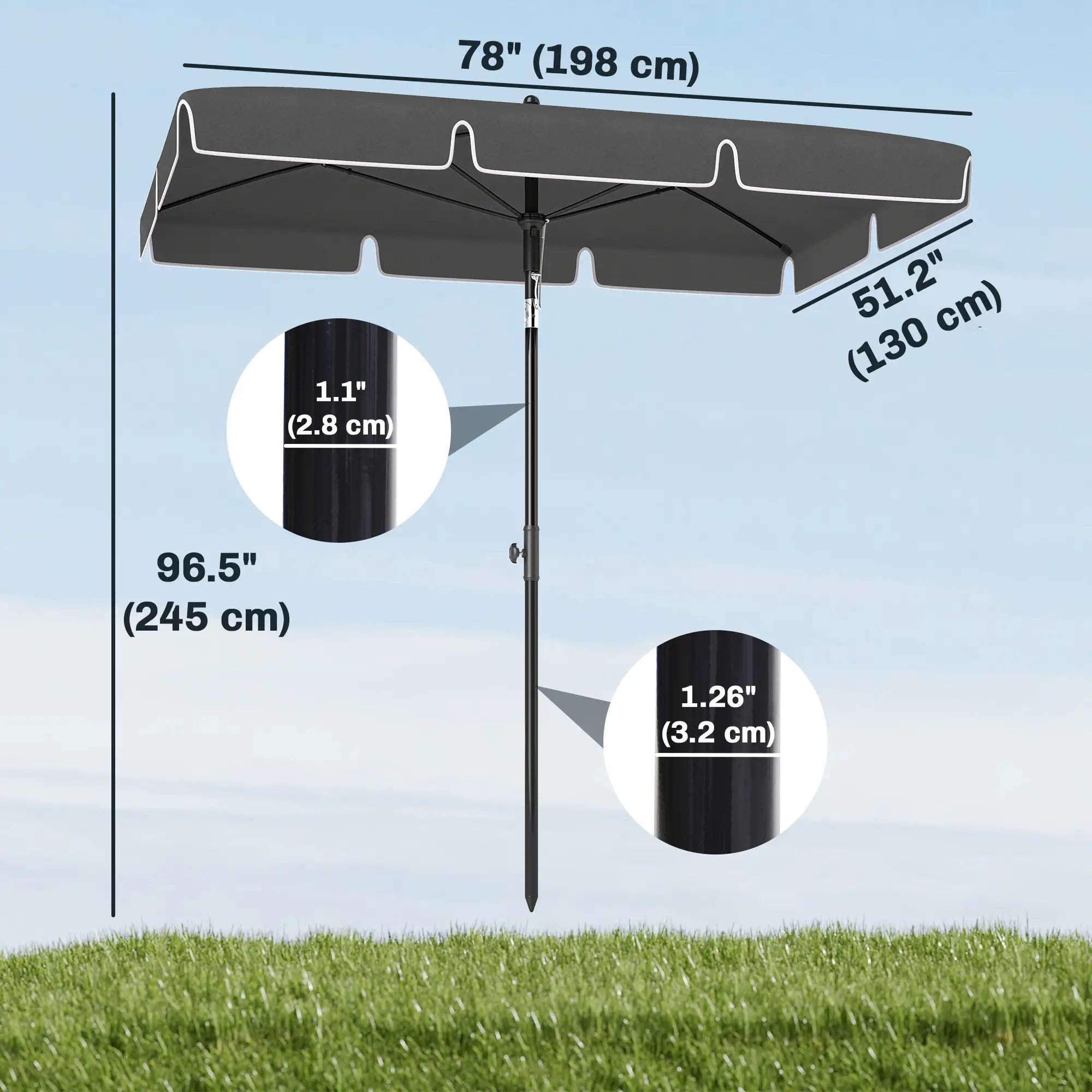 6.5x4ft Rectangle Patio Umbrella, Aluminum Tilt Adjustable, Grey Sun Umbrellas at Gallery Canada