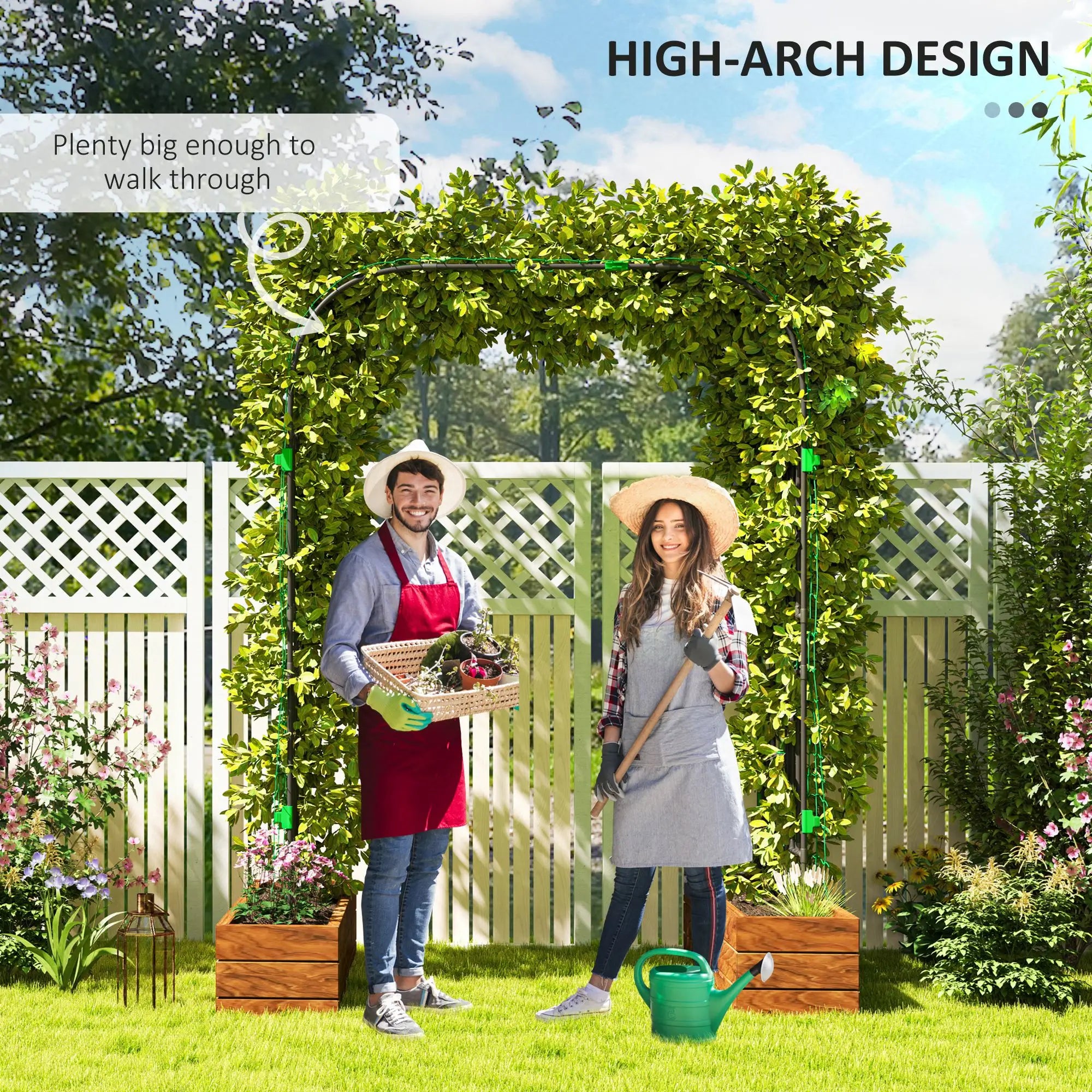 Arched Garden Trellis, 8 FT Tall Metal Plant Support with Netting Plant Stands at Gallery Canada