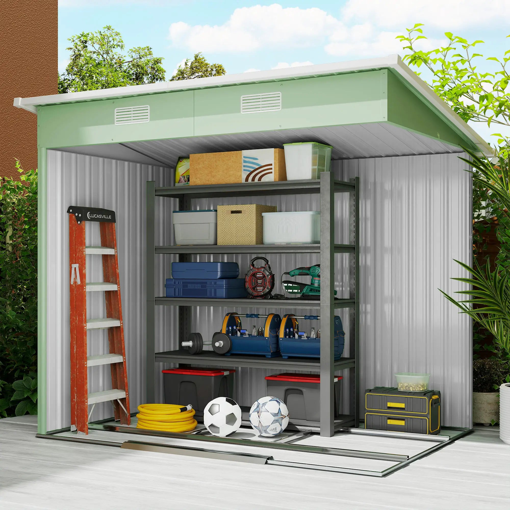 7'x4' Metal Patio Storage Shed, Garden Tool Utility, Light Green Sheds at Gallery Canada