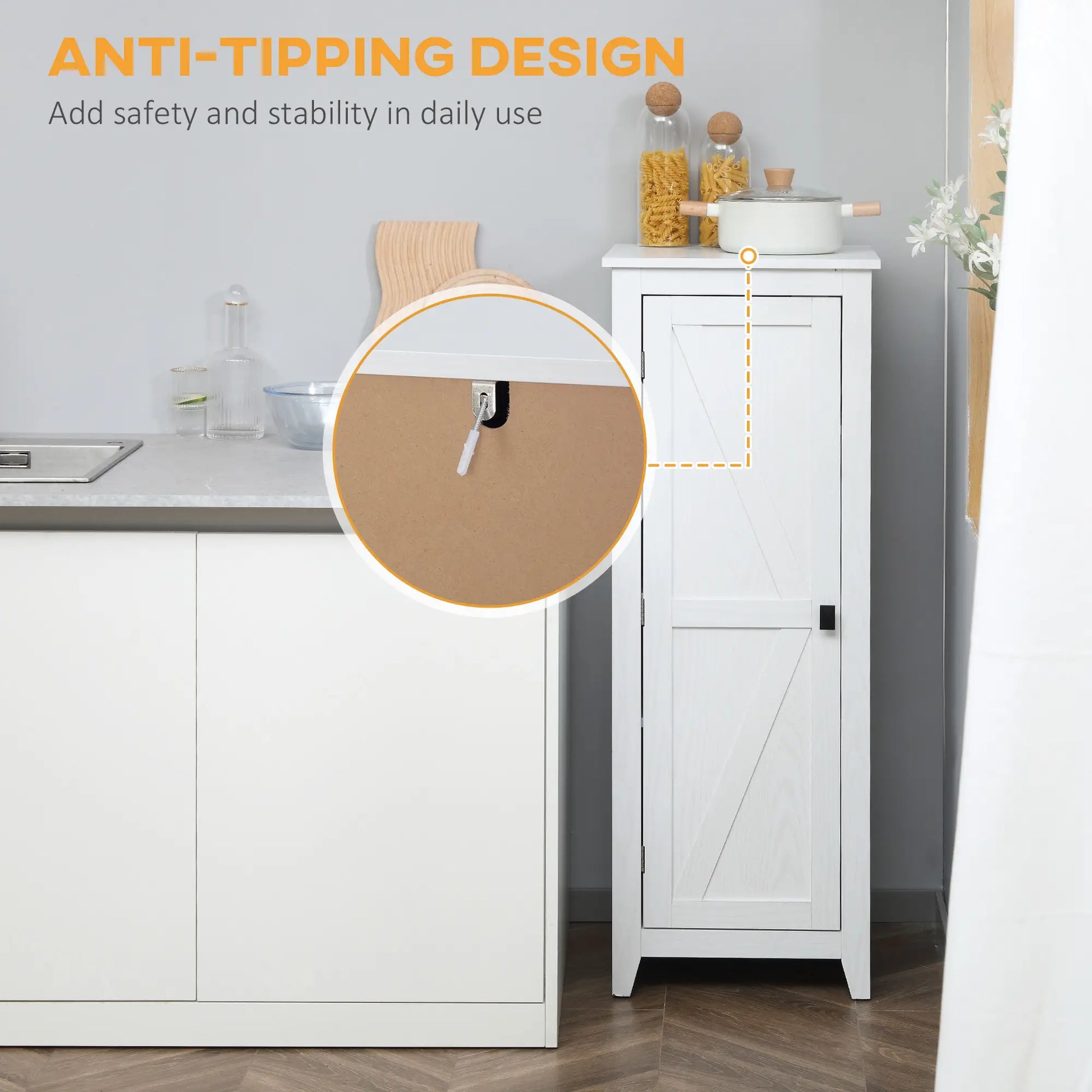 48" Farmhouse Kitchen Pantry Cabinet, Adjustable Shelves, White Kitchen Pantry Cabinets at Gallery Canada