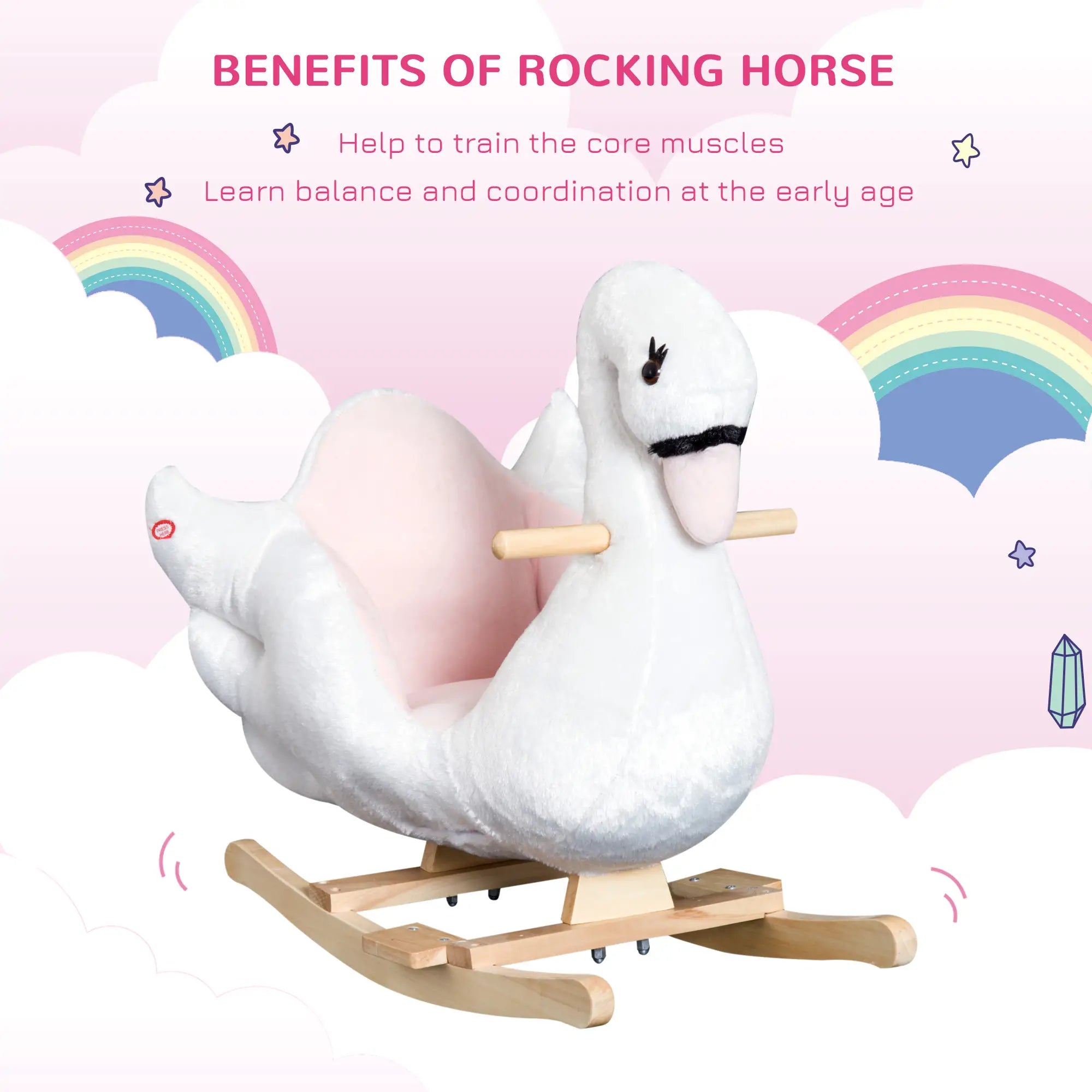 Soft Warm Kids Rocking Horse, Plush Ride On Toy, Swan Style, White Rocking Horses at Gallery Canada
