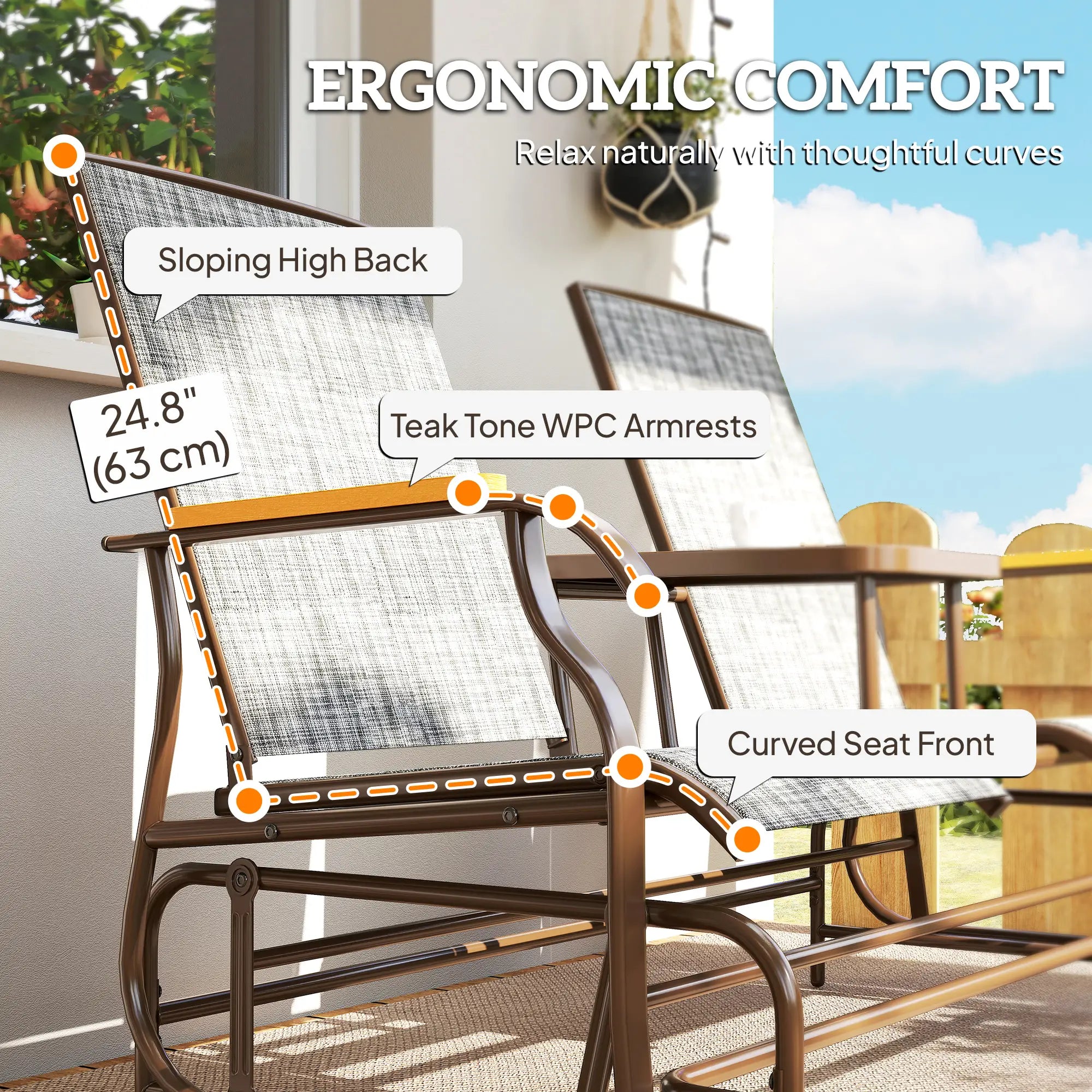 2-Person Outdoor Glider Bench, Swing Chair with Mesh, Table, Steel Frame Outdoor Gliders at Gallery Canada