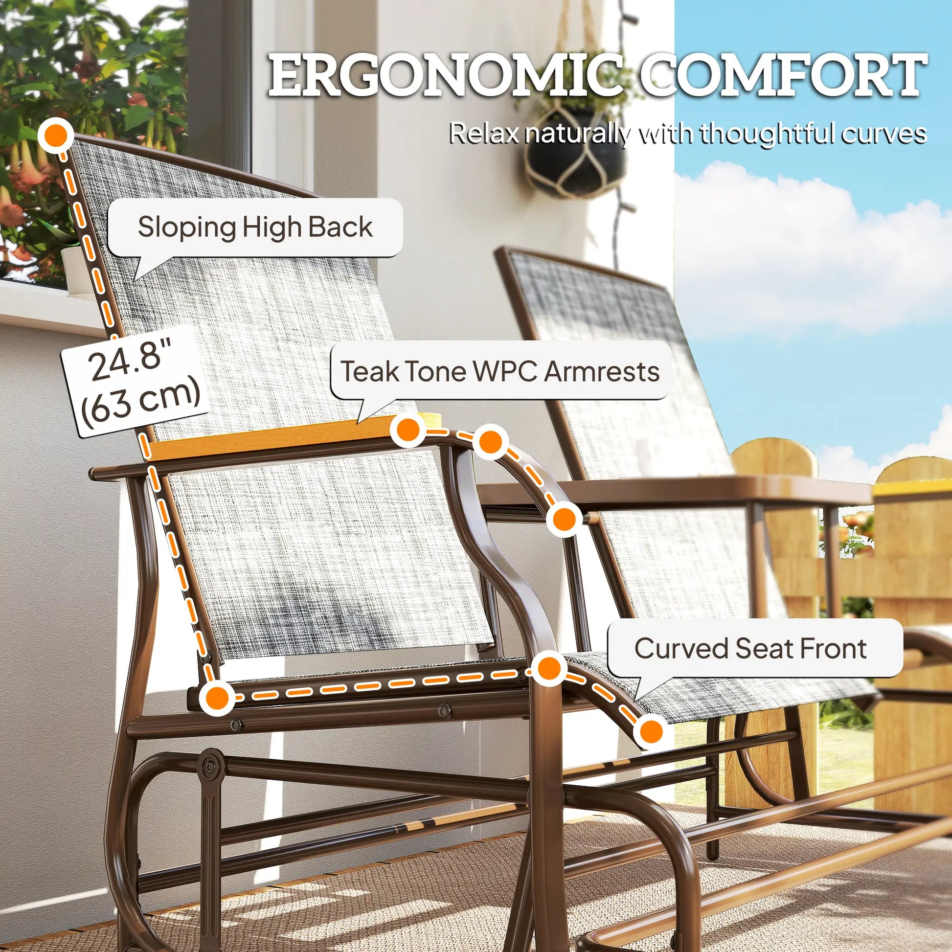 2-Person Outdoor Glider Bench, Swing Chair with Mesh, Table, Steel Frame Outdoor Gliders at Gallery Canada