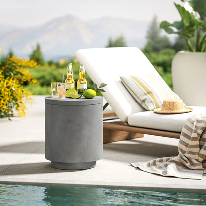 2.6 Gal Outdoor Side Table, 3-In-1 Concrete Cooler with Storage, Light Grey Side Tables at Gallery Canada