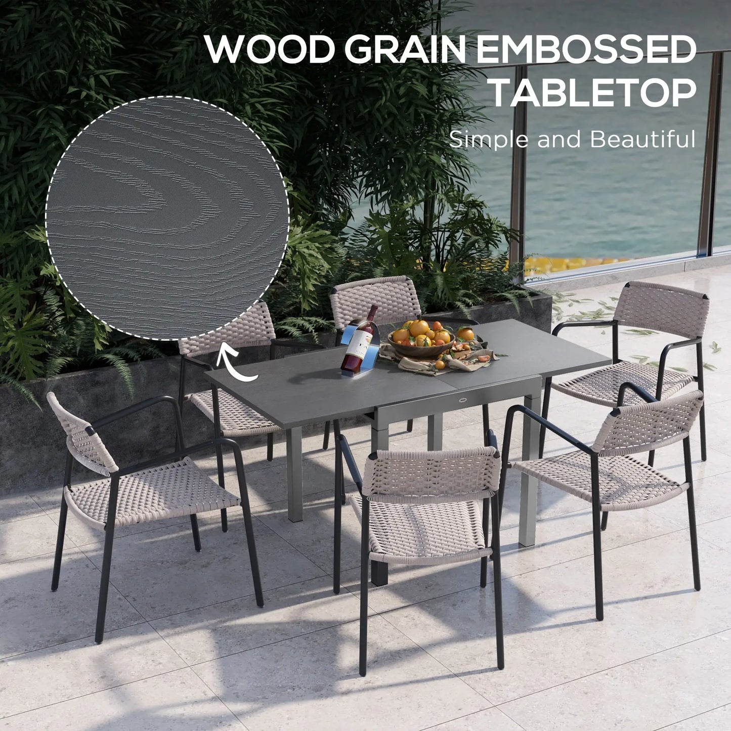 31.5"-63" Extendable Outdoor Dining Table, Aluminium Frame, Steel Tabletop, Dark Grey Patio Dinning Tables at Gallery Canada