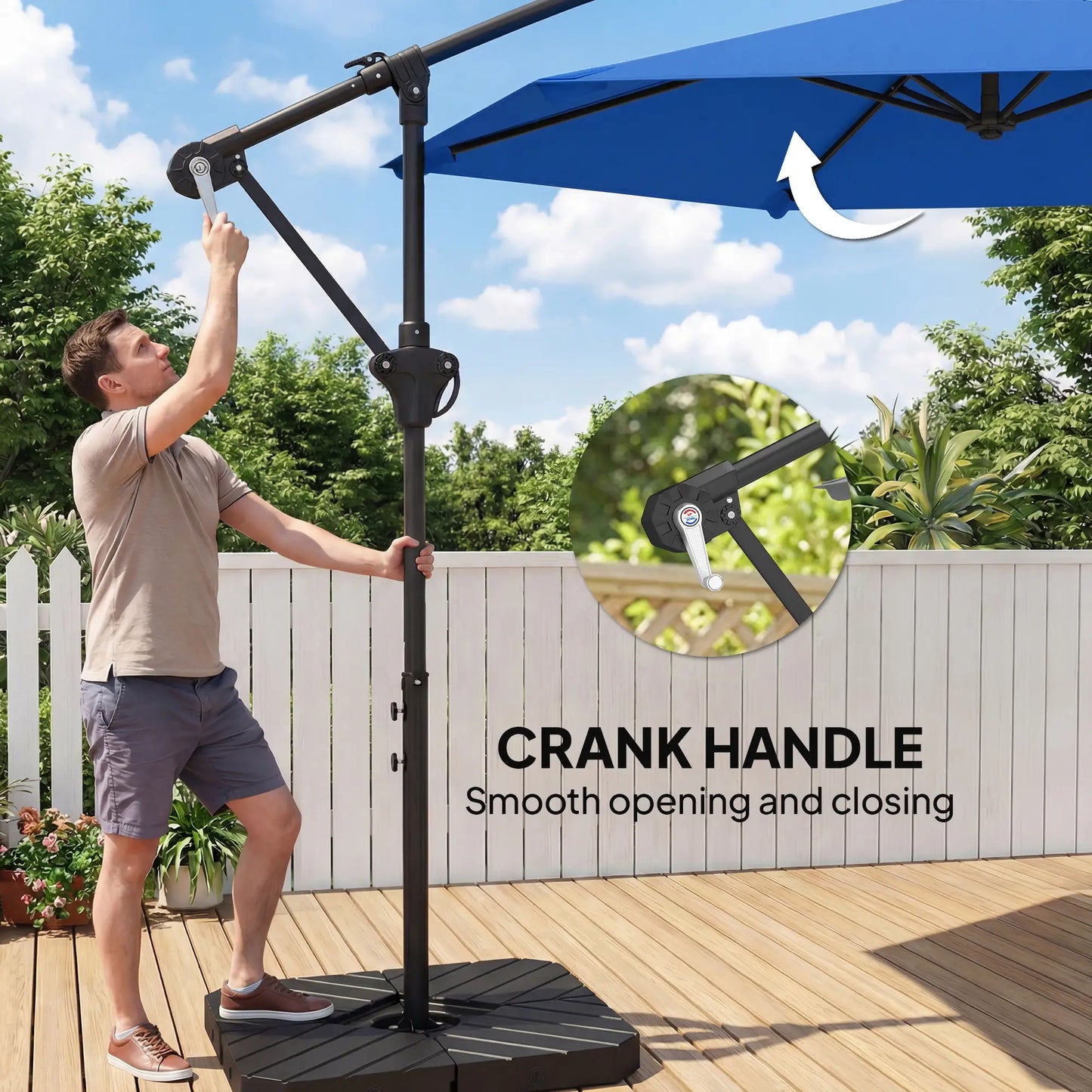9.7 ft Offset Patio Umbrella, Water/Sand Fillable Weights, Navy Blue Offset Cantilever Umbrellas at Gallery Canada