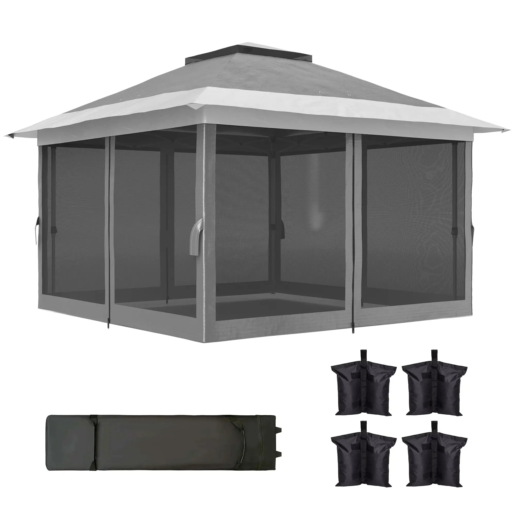 11.7' x 11.7' Pop Up Canopy Tent, UPF50+ Sun Shelter with Netting, Wheeled Bag Pop Up Canopies Dark Grey at Gallery Canada