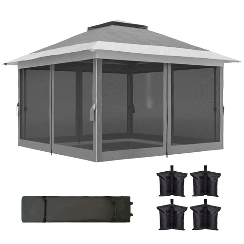 11.7' x 11.7' Pop Up Canopy Tent, UPF50+ Sun Shelter with Netting, Wheeled Bag