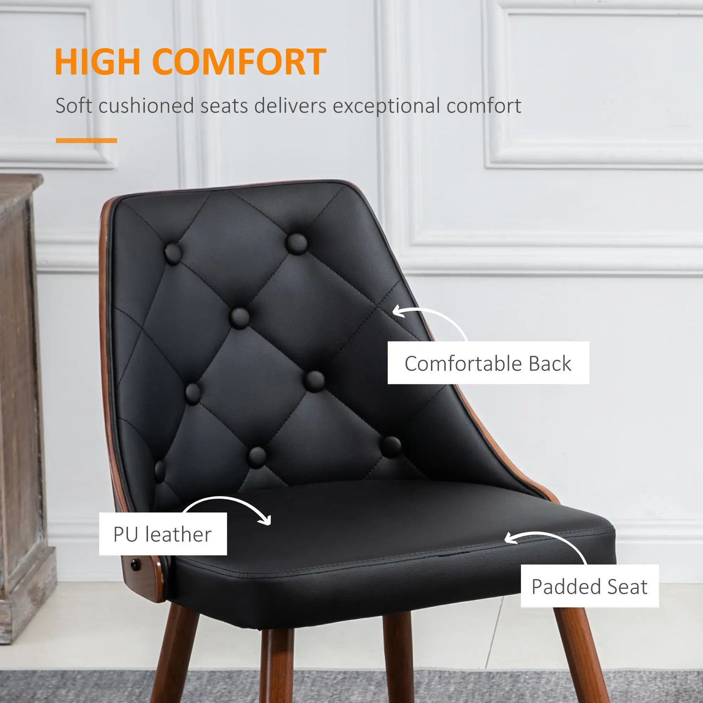 Dining Chairs Set of 2, PU Leather Upholstered, Steel Legs, Black Bar Stools at Gallery Canada
