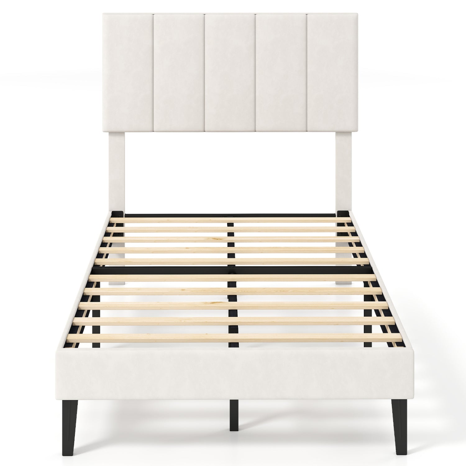 Gray Linen Upholstered Platform Bed with Height Adjustable Vertical Channel Headboard-Twin Size Simple Bed Frame at Gallery Canada