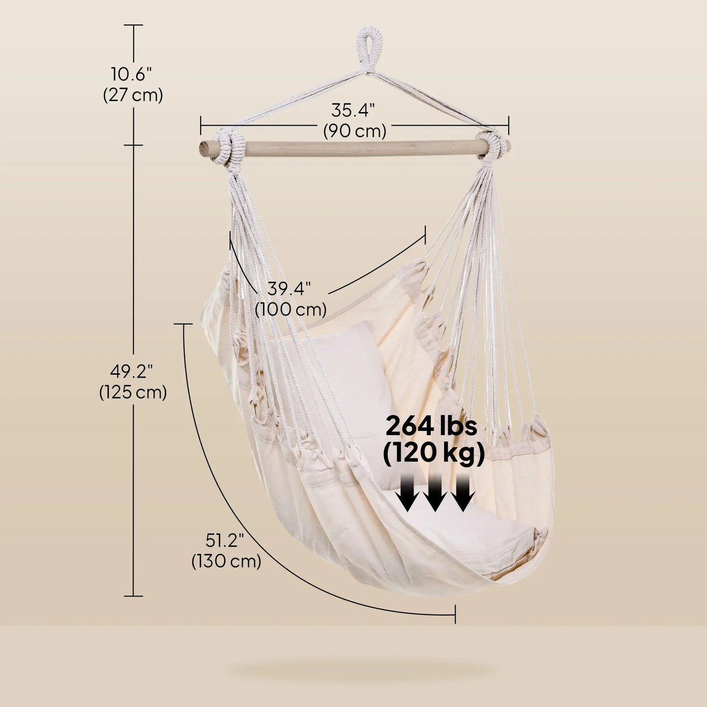 Hanging Macrame Chair, Cotton w/ Two Cushions, Indoor Outdoor, White Hammock Swings at Gallery Canada