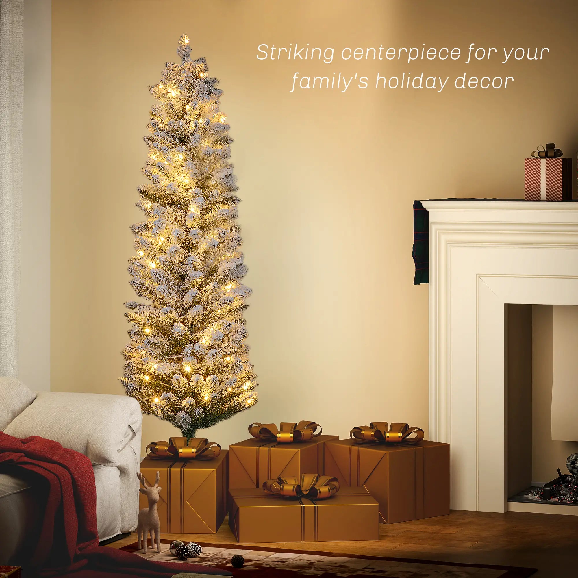 5ft Prelit Snow Flocked Christmas Tree, Metal Base, Warm White LED Pre Lit Christmas Trees at Gallery Canada