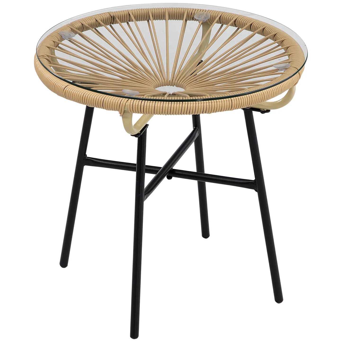 Round Rattan Side Table, Outdoor, PE Rattan, Tempered Glass Top, Beige Patio Side Tables at Gallery Canada