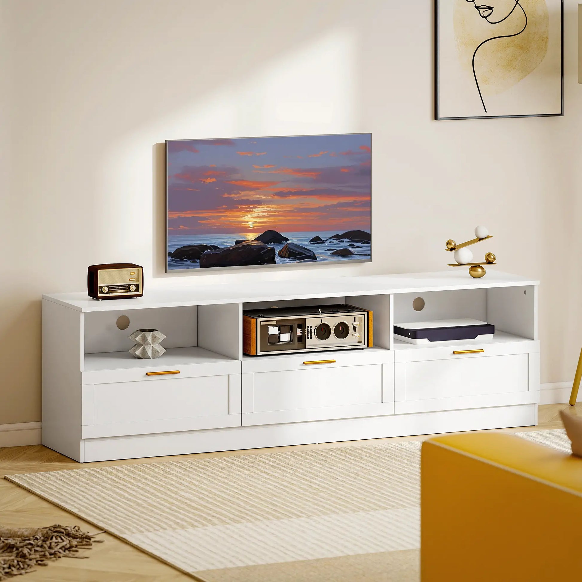 TV Stand with Storage, Entertainment Center, 85 Inch, White TV Stands at Gallery Canada