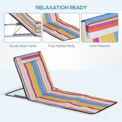 Set of 2 Beach Lounge Chairs, Padded Folding Mat, Adjustable Back, Steel Frame, Head Pillow, Carry Bag, Colorful Stripes, Colorful Beach Accessories at Gallery Canada