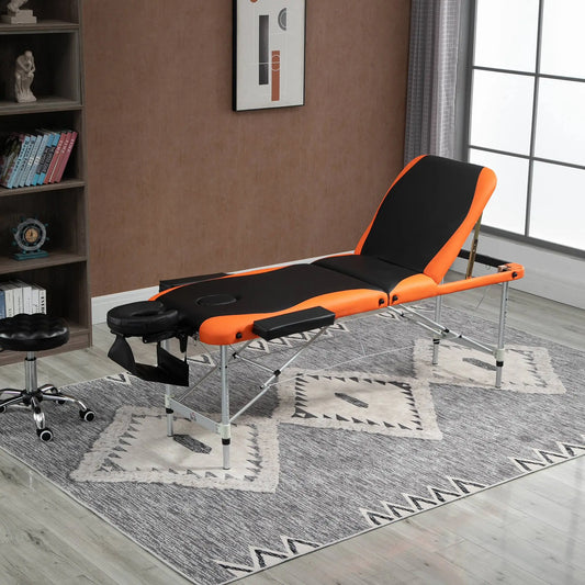 85 Foldable Massage Table, 3 Section, Salon SPA Facial Couch Bed, Black/Orange Portable Massage Tables Black and Orange at Gallery Canada