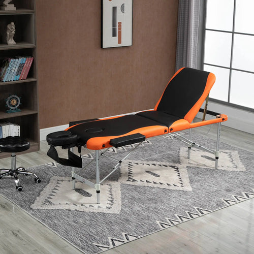 85 Foldable Massage Table, 3 Section, Salon SPA Facial Couch Bed, Black/Orange