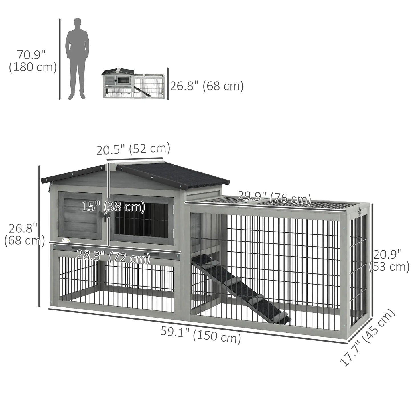 Wood Rabbit Hutch With Ramp, Openable Roof, Pull Out Tray, Light Grey Rabbit Hutch at Gallery Canada