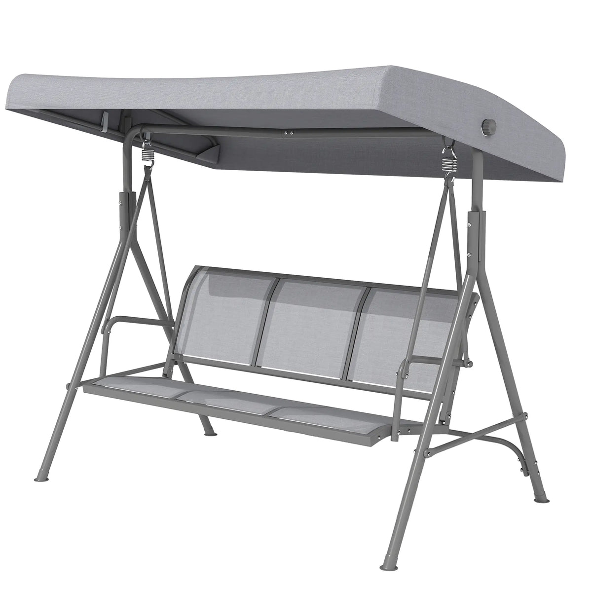 Chaise Balançoire 3 Places, Hamac de Jardin à Cadre en A, Toit Ajustable, Gris