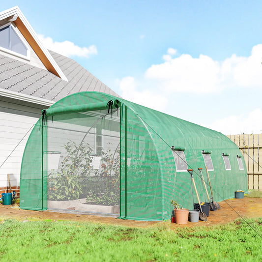 Walk-in Tunnel Greenhouse, 20'x10'x7', PE Cover, Mesh Door, Green Tunnel Greenhouses Green, Silver at Gallery Canada