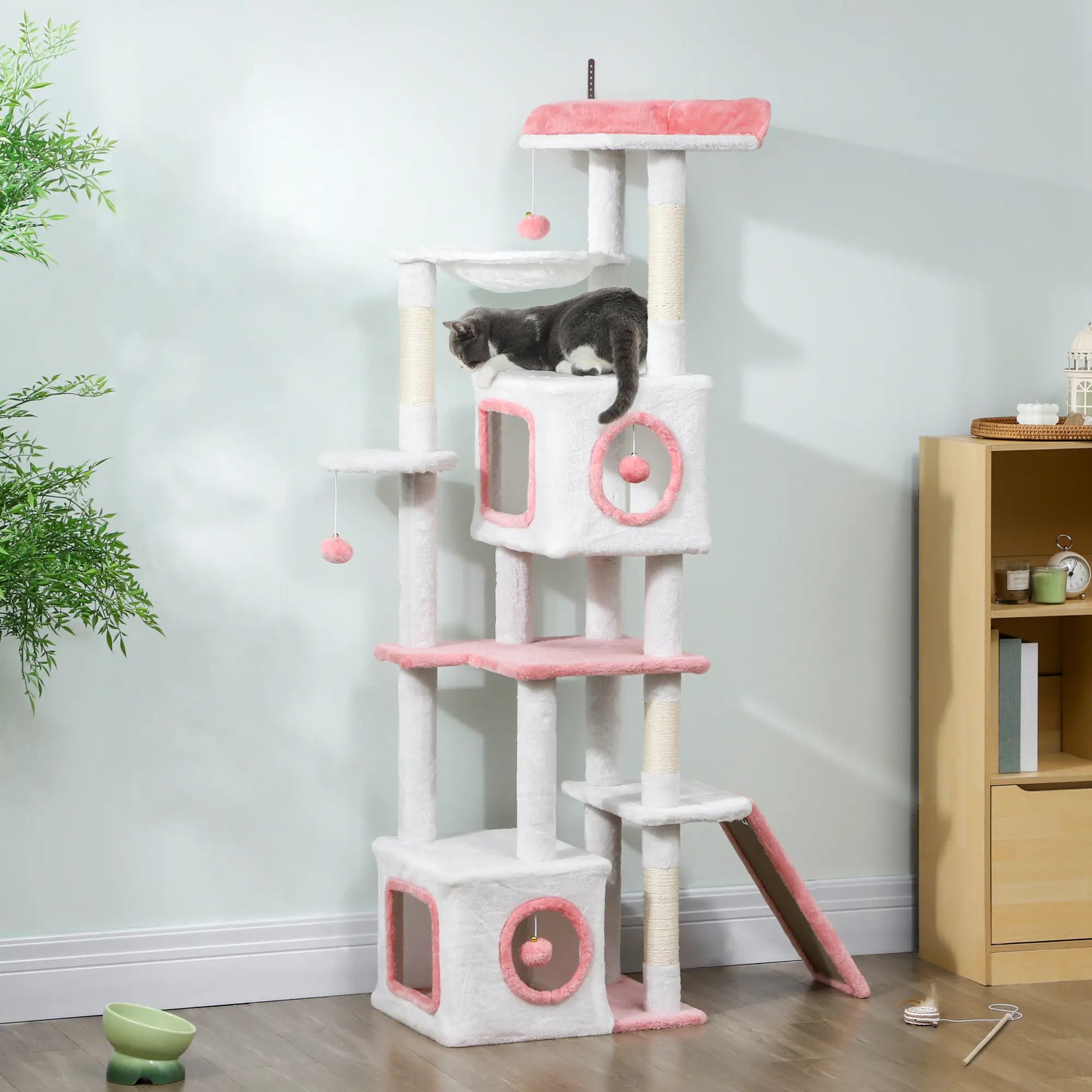 65 Inch Cat Tree, 2 Condos, Perch, Hammock, Scratching Posts, White Cat Towers at Gallery Canada