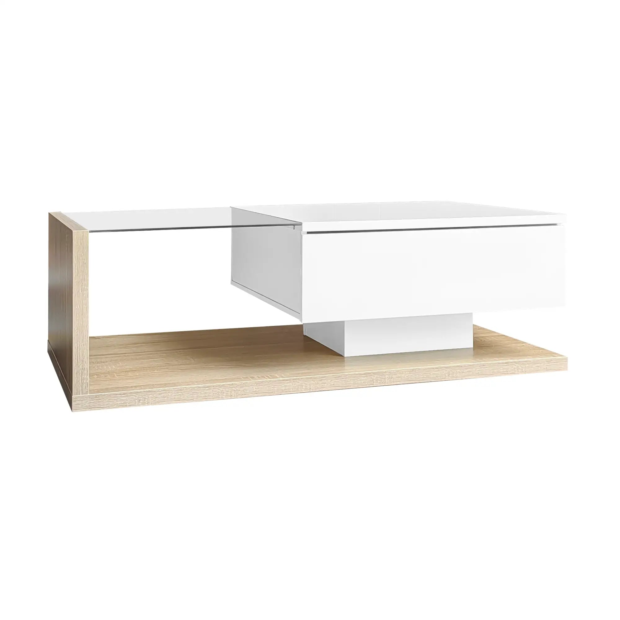 Modern Coffee Table, Glass LED Effect, Storage, 41.5