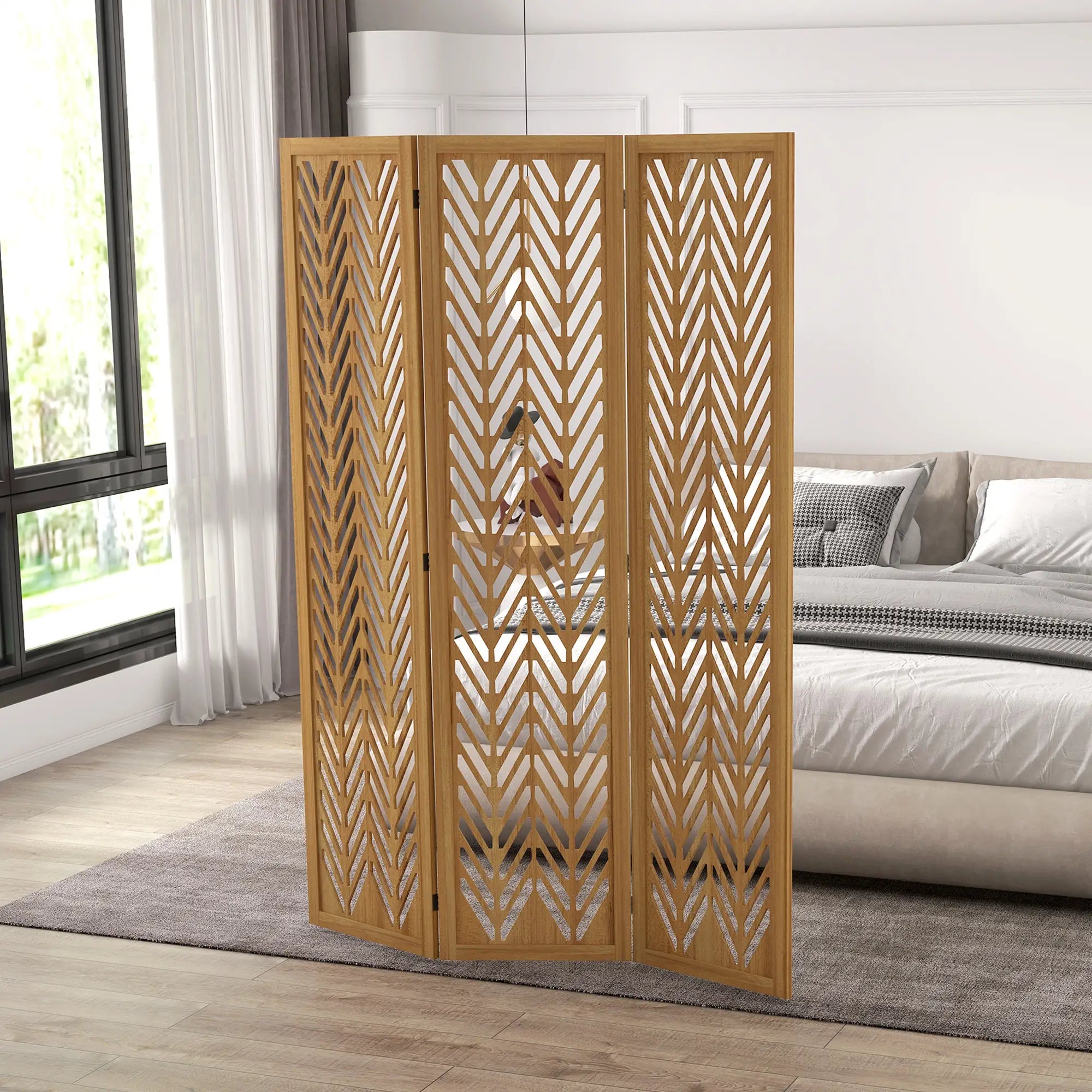 3 Panel Room Divider, 5.6ft Tall, Wood Folding Privacy Screen, Light Brown Room Dividers at Gallery Canada