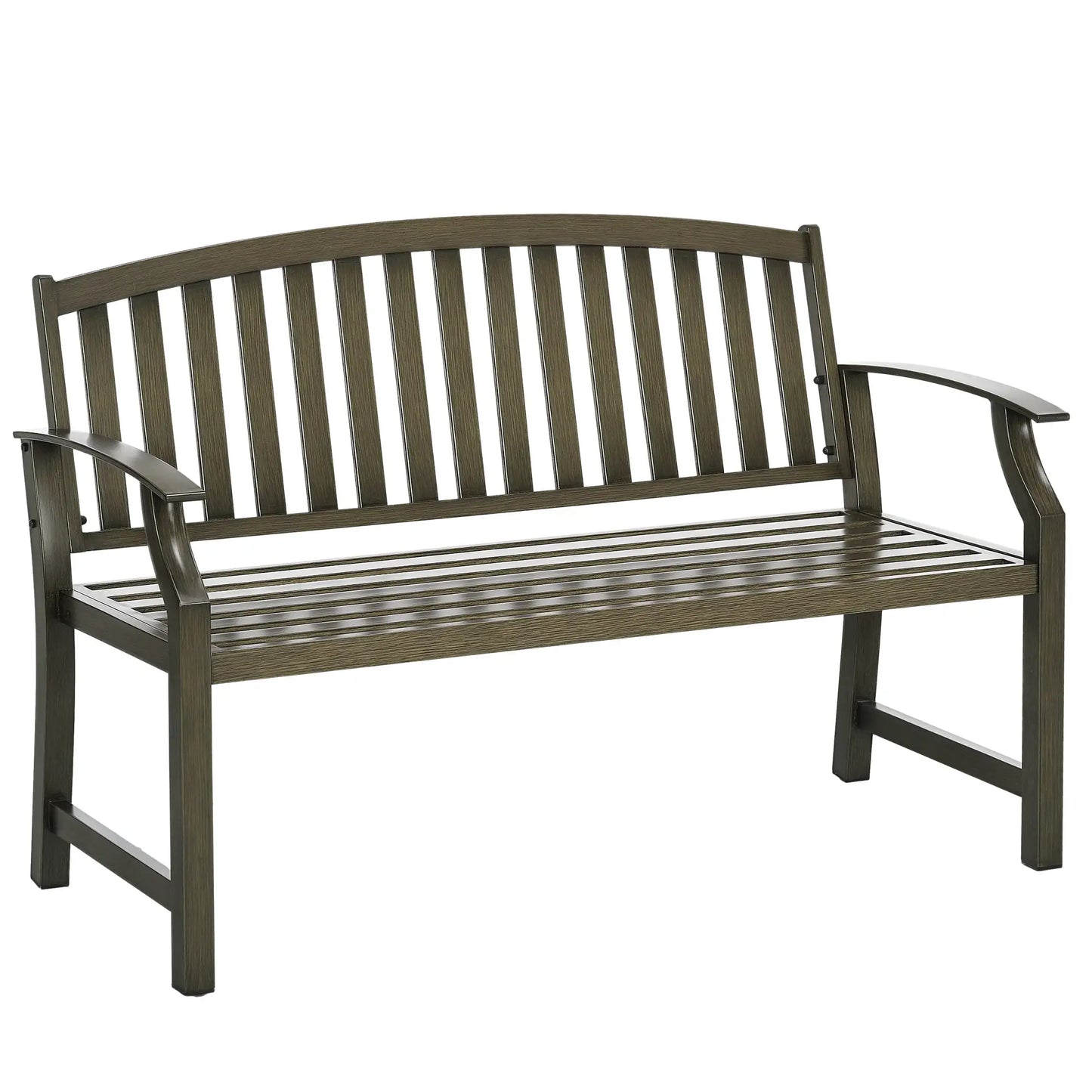 Outdoor Garden Bench, Metal Wood Look Slatted Frame, Black Outdoor Benches at Gallery Canada