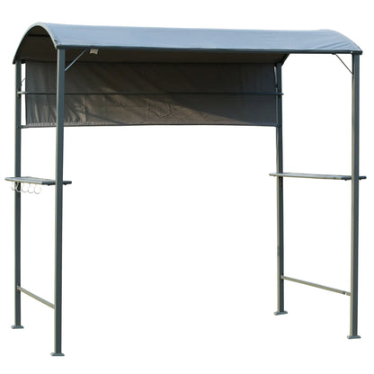 7x4.5ft Outdoor BBQ Gazebo, Metal Frame, With Side Awning, Shelves, Hooks, Grey BBQ Grill Gazebos Charcoal Black Frame,Grey Canopy at Gallery Canada