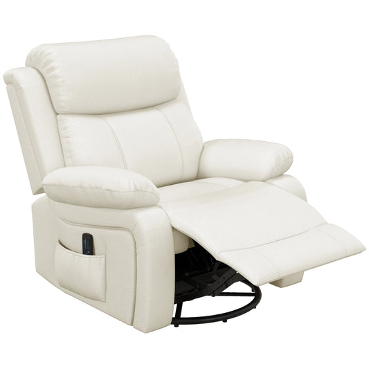 PU Leather Recliner Chair, Vibration Massage, Swivel Rocking, Remote, Cream White Single Sofas Cream at Gallery Canada