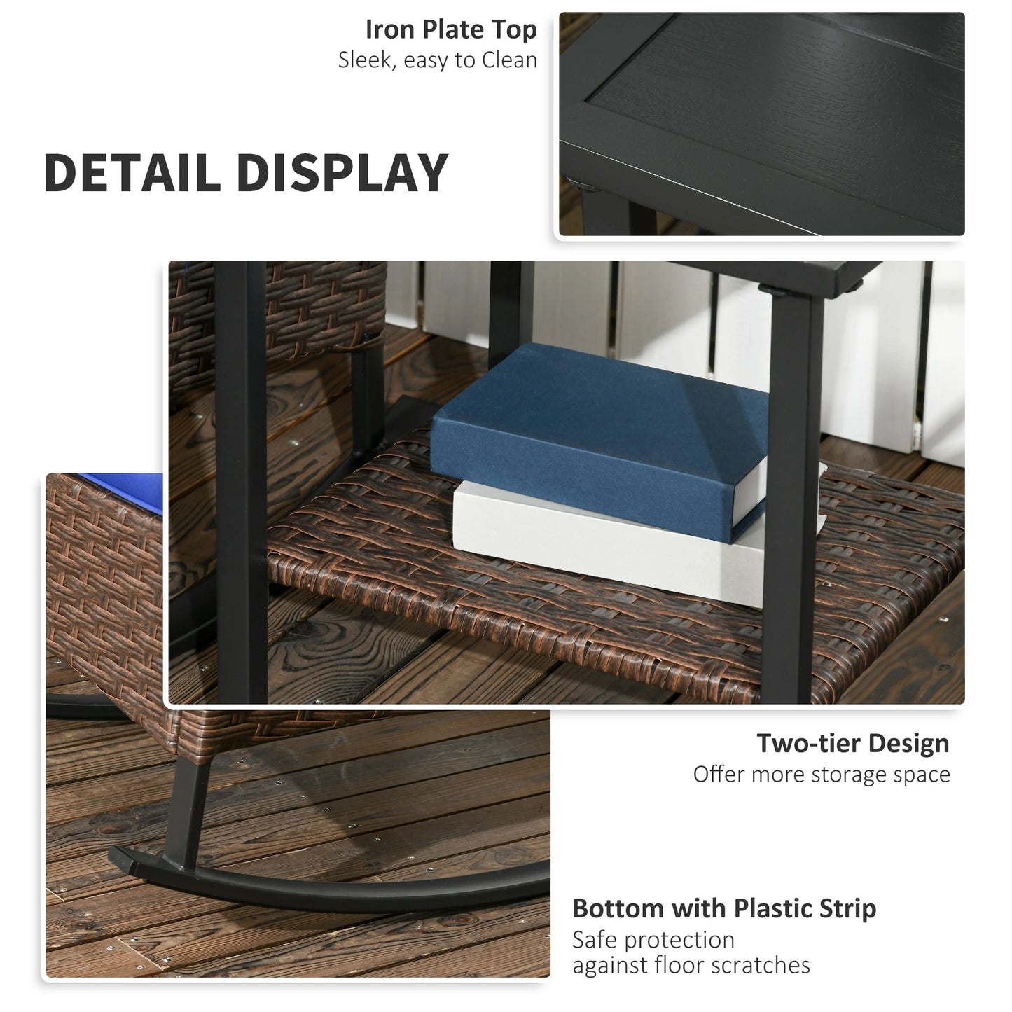 3 Pcs PE Rattan Rocking Chair Set, Bistro Set with Table, Dark Blue Outdoor Rocking Chairs at Gallery Canada