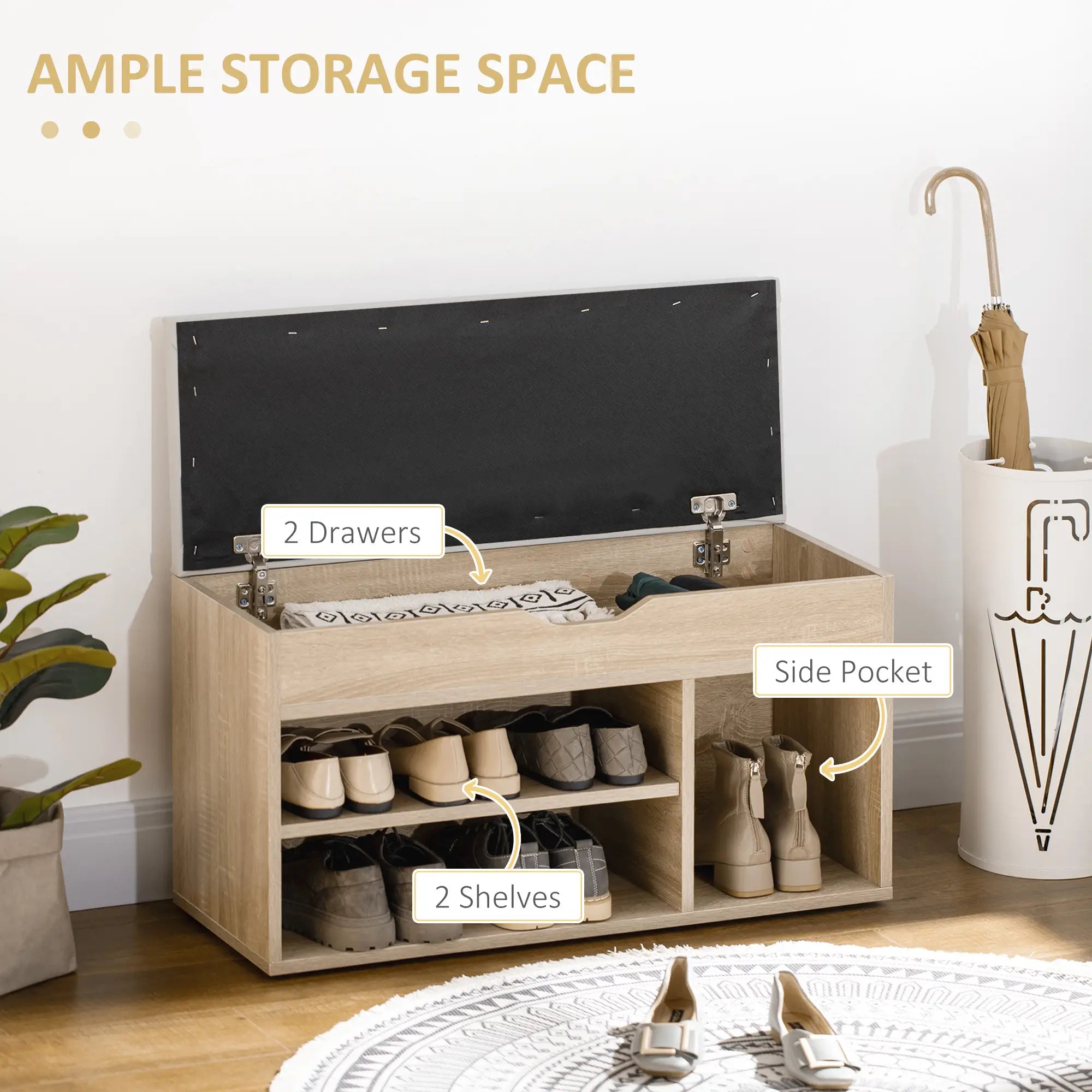 Shoe Bench with Padded Cushion, Hidden Storage, Natural Storage Ottomans & Benches at Gallery Canada