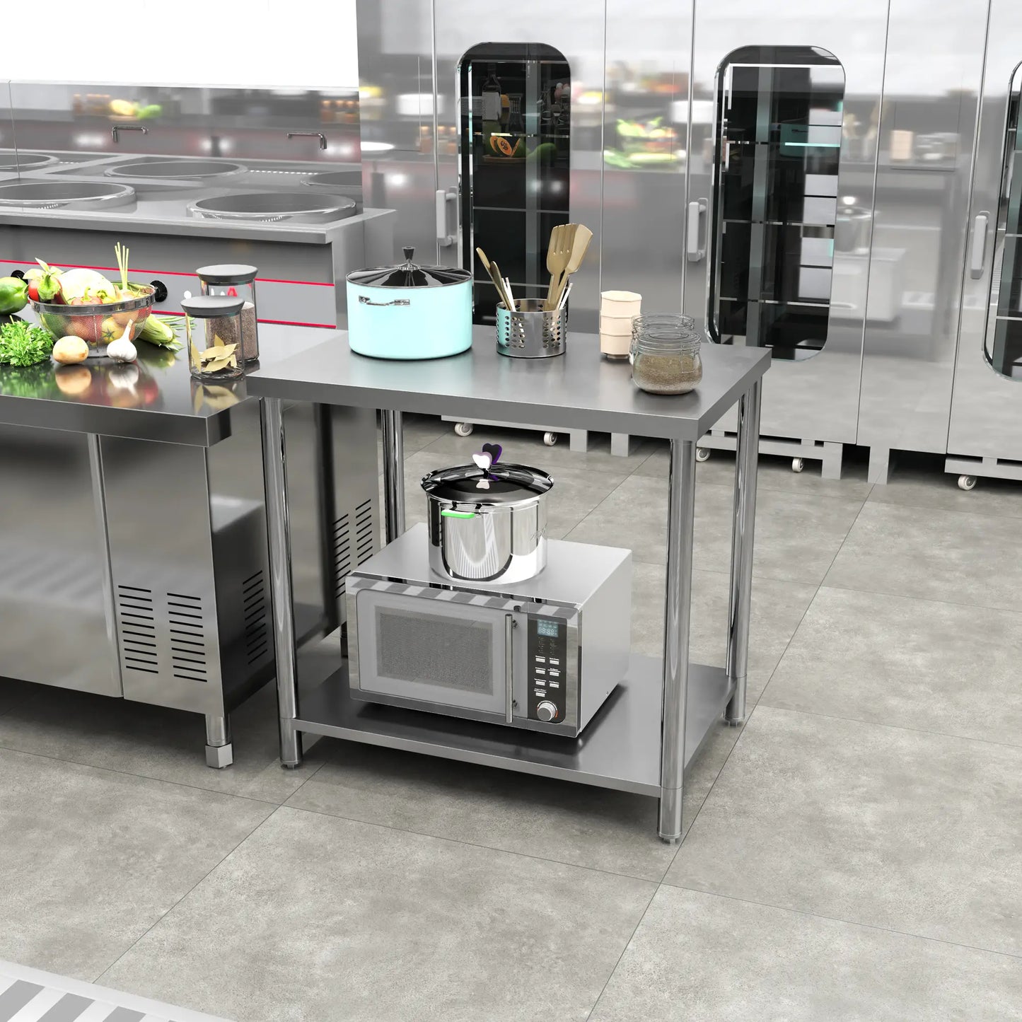 Stainless Steel Workbench, 35 x 24 x 34 Inch, Heavy Duty Table With Shelf