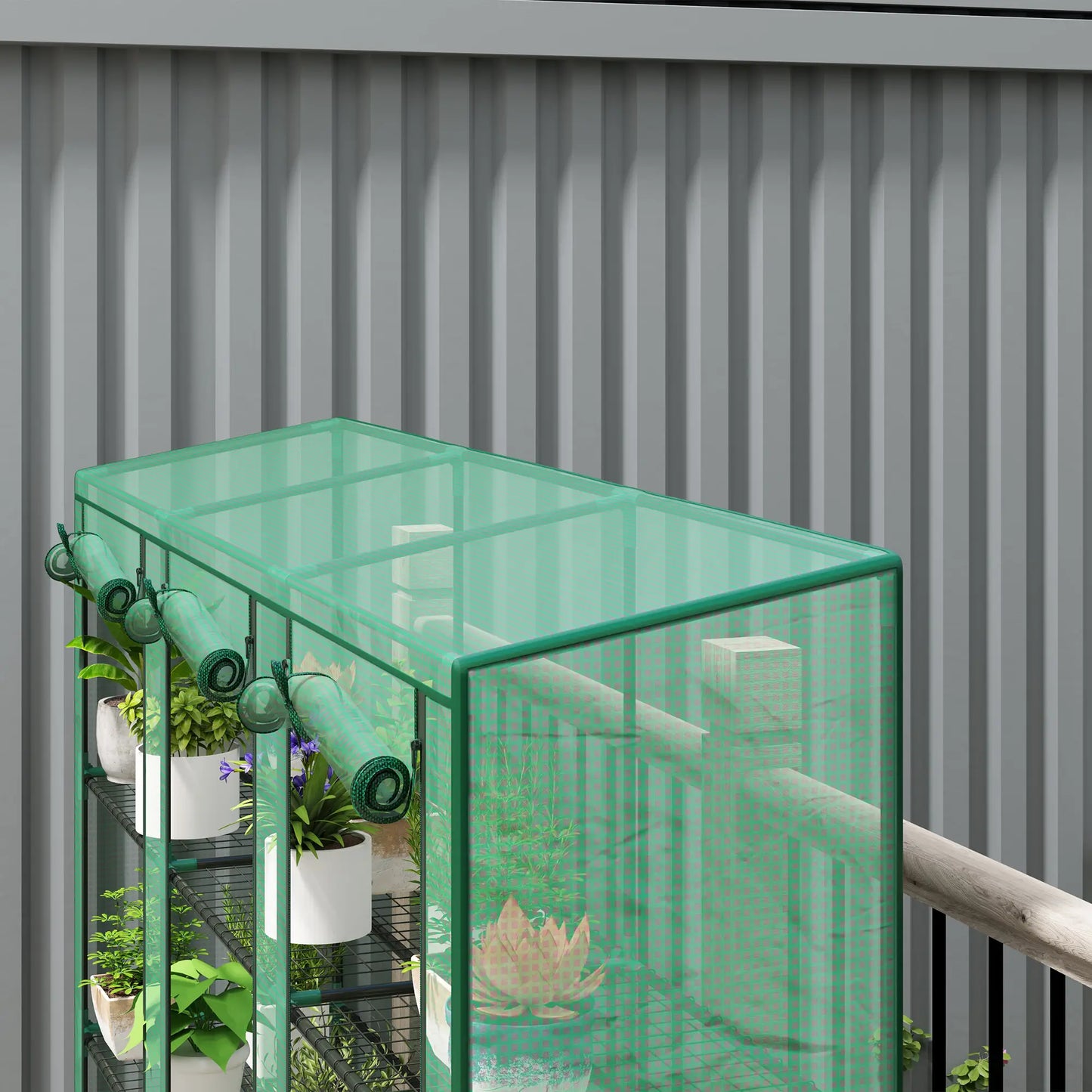 Lean-To Greenhouse, 3 Tier Shelves, 3 Roll-Up Doors, Indoor Outdoor, Green Greenhouses at Gallery Canada