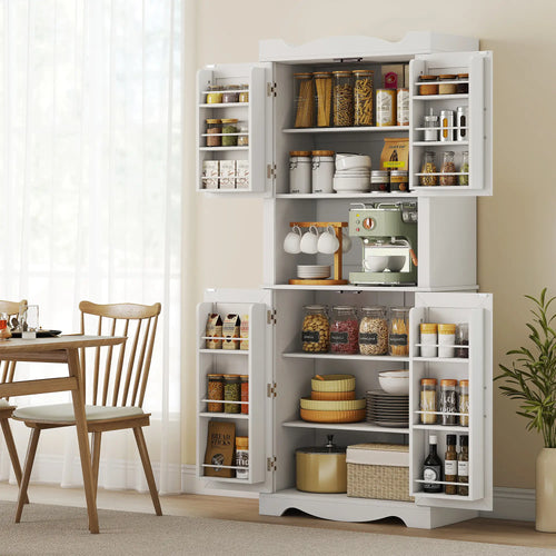 73 Inch Kitchen Pantry Cabinet, Adjustable Shelves, Microwave Stand, White