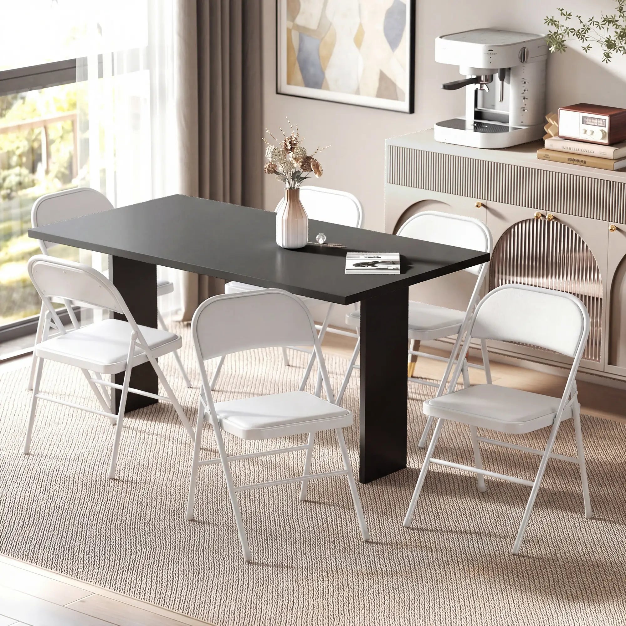 Set of 6 Foldable Chairs, PU Leather Padded, 17.5
