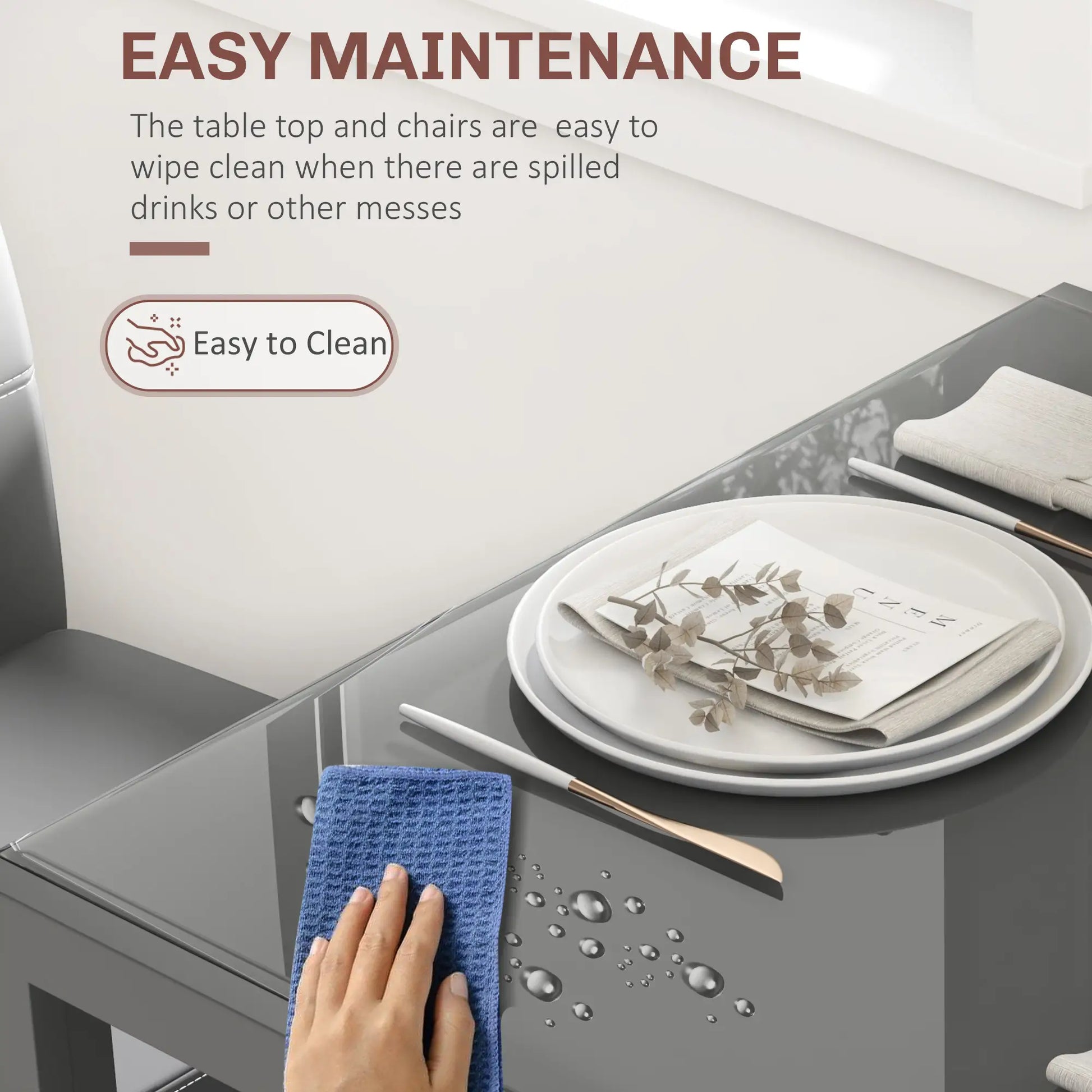 3-Piece Rectangular Glass Dining Table, Metal Frame, Faux Leather Chairs, Grey Bar Sets at Gallery Canada