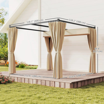 10' x 10' Retractable Pergola, Garden Gazebo with Curtains, Beige Pergolas at Gallery Canada