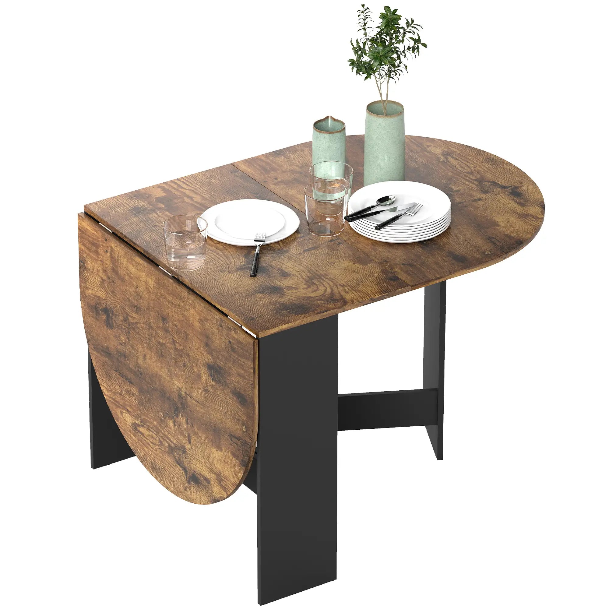 Oval Folding Dining Table, Drop Leaf Kitchen Table, Rustic Brown, Brown Dining Tables at Gallery Canada