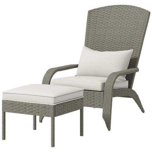 Wicker Adirondack Chair with Ottoman, Patio Cushioned, Outdoor, Grey/Cream White Patio Chairs Grey, Cream White at Gallery Canada