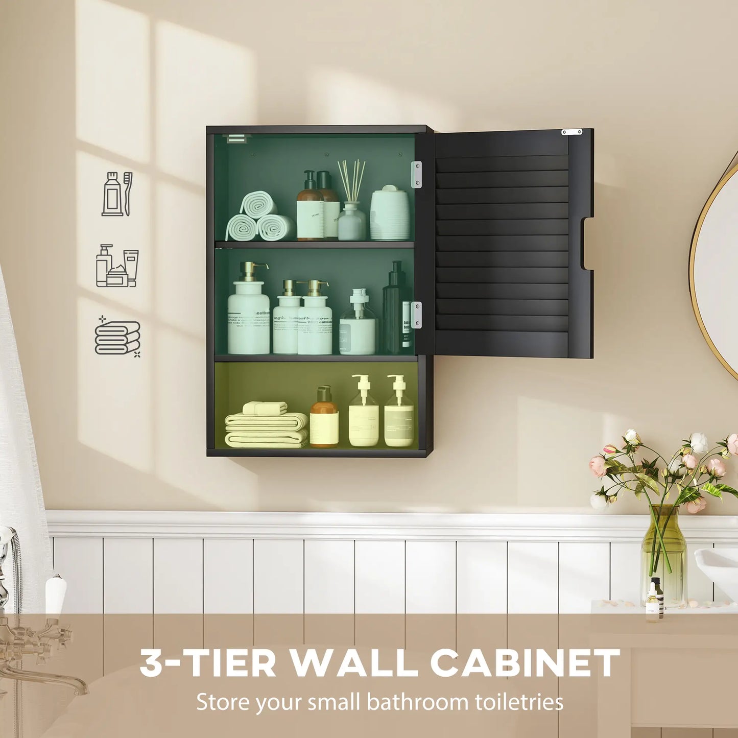 Wall Mounted Bathroom Cabinet, Adjustable Shelves, 40 x 20 x 60 cm, Black Wall Mounted Cabinets at Gallery Canada