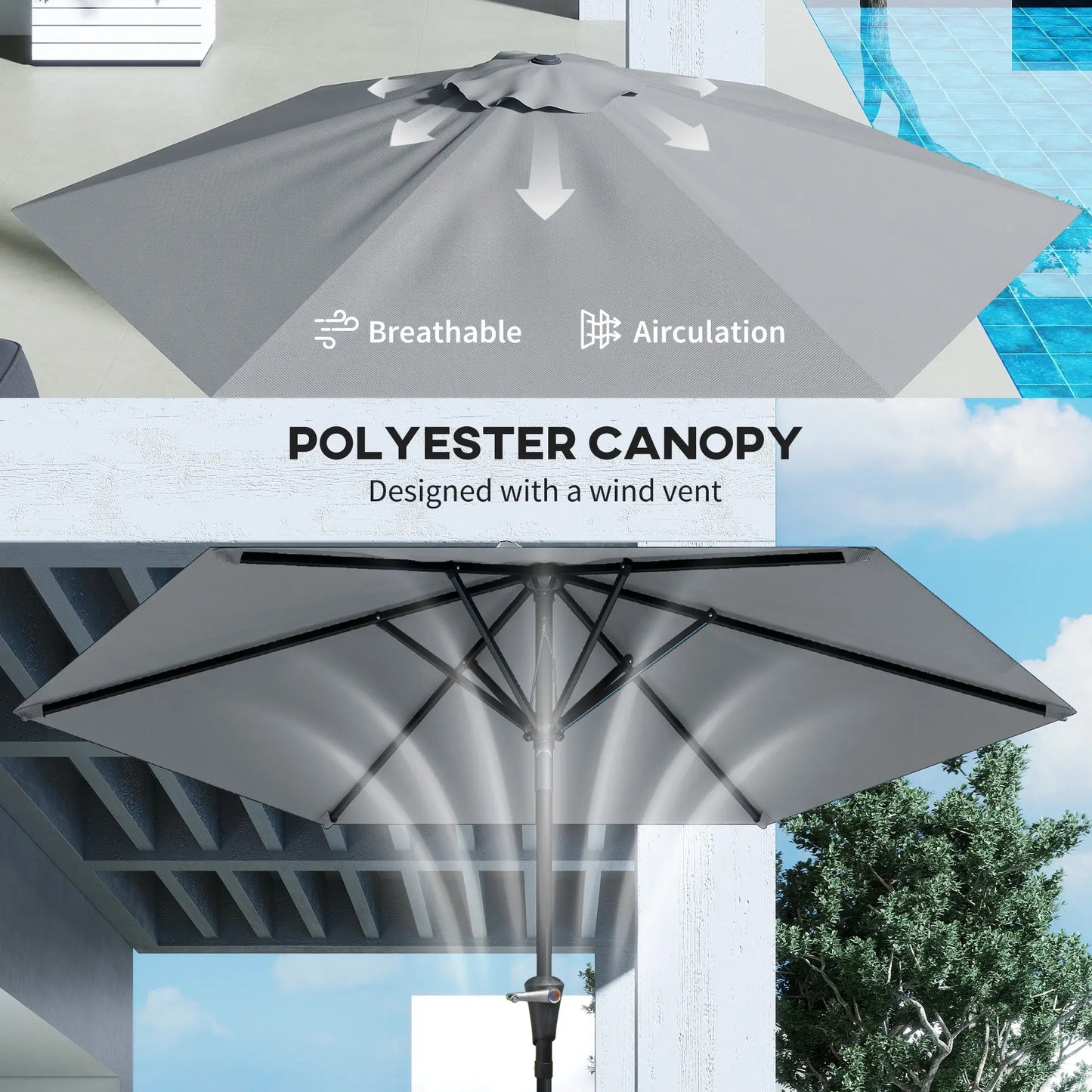 Outdoor Patio Sun Umbrella, 6 Ribs, Light Grey Patio Umbrellas at Gallery Canada