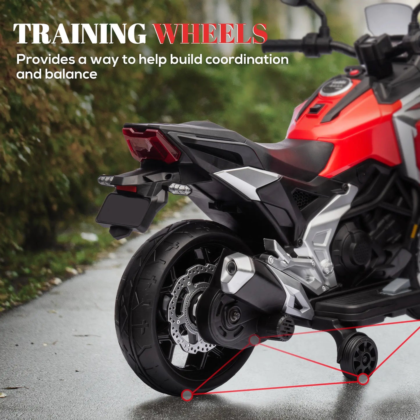 12V Ride on Motorbike for Kids, with Headlights Music Training Wheels, Red Electric Motorcycles at Gallery Canada