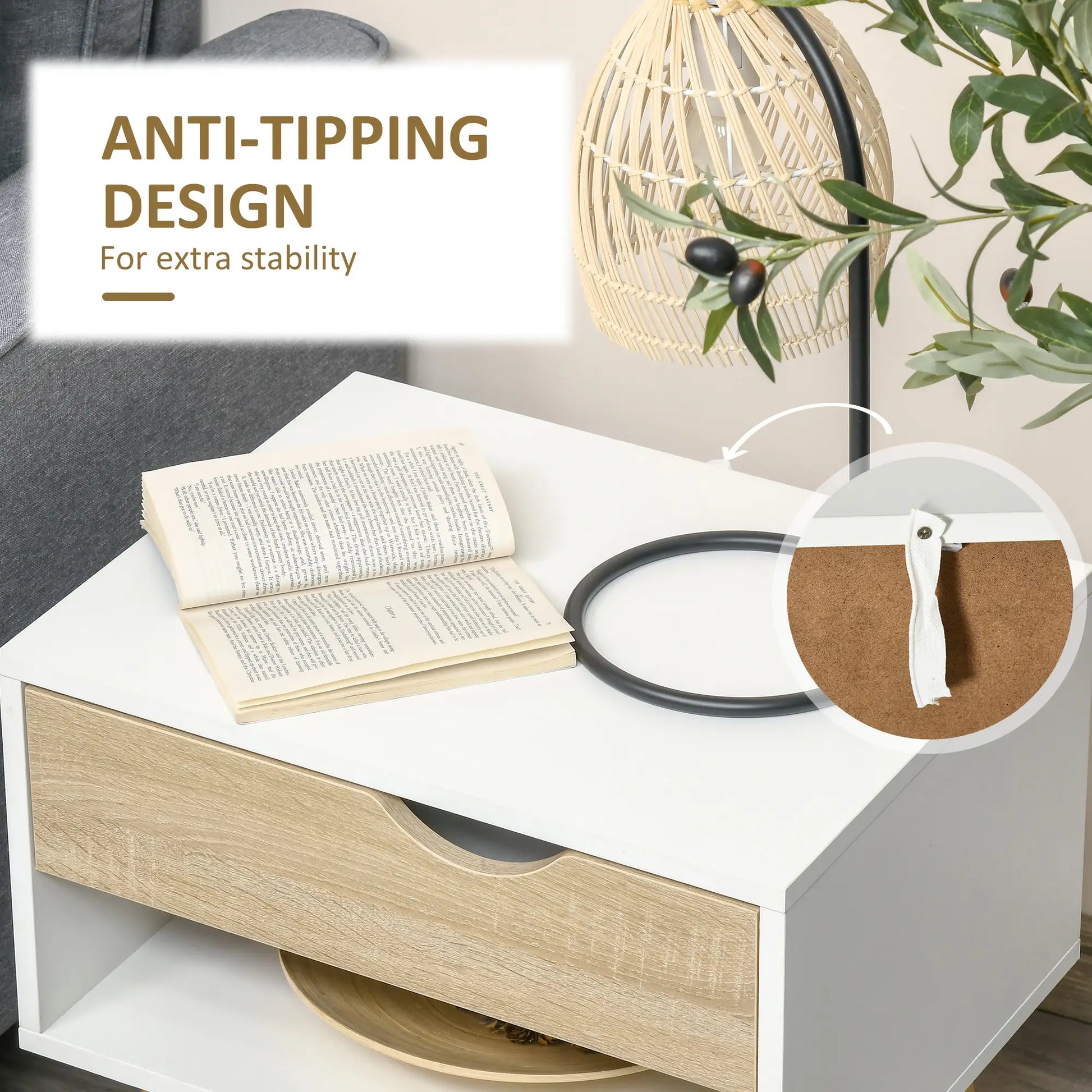 Set of 2 Bedside Tables, Modern Nightstand with Drawer, Shelf, White Bedside Tables at Gallery Canada