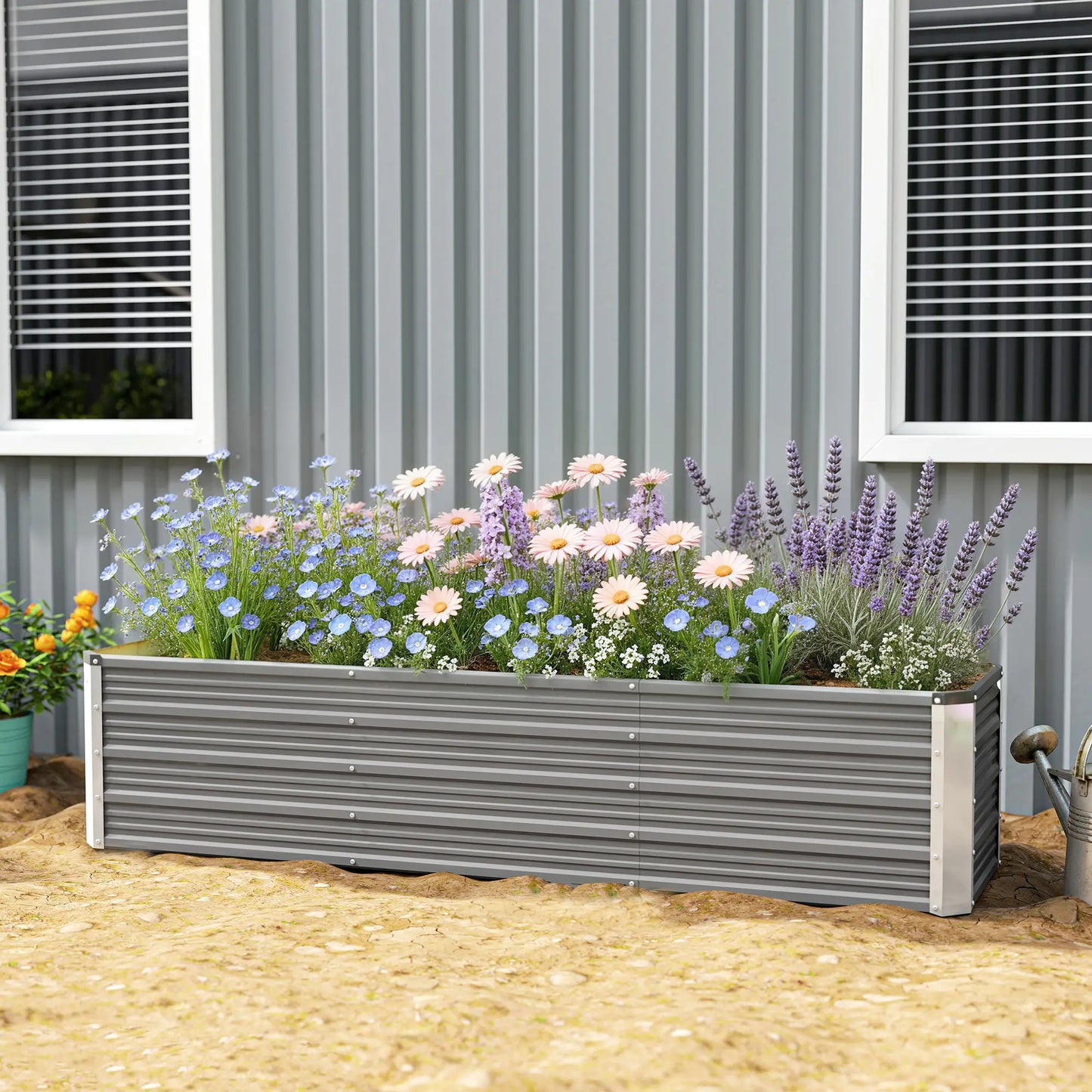 6' x 1.5' x 1.3' Galvanized Raised Garden Bed, Elevated Metal Planter Box, Light Grey Galvanized Planter Boxes at Gallery Canada