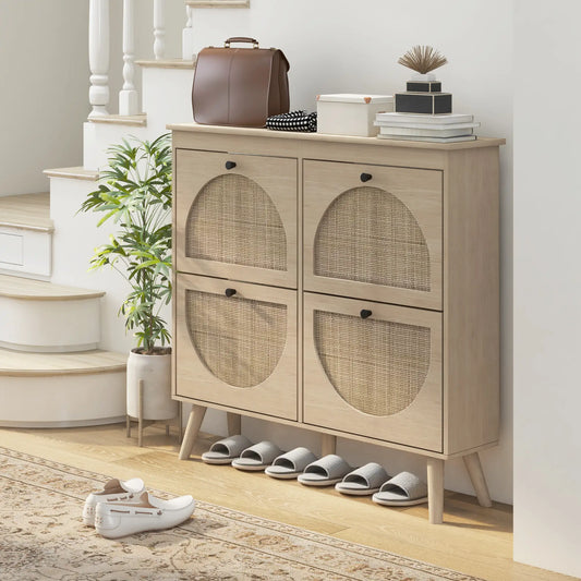 Shoe Cabinet, 4 Flip Drawers, Adjustable Shelves, Holds 20 Pairs, Oak Shoe Storage Cabinets & Racks Oak at Gallery Canada