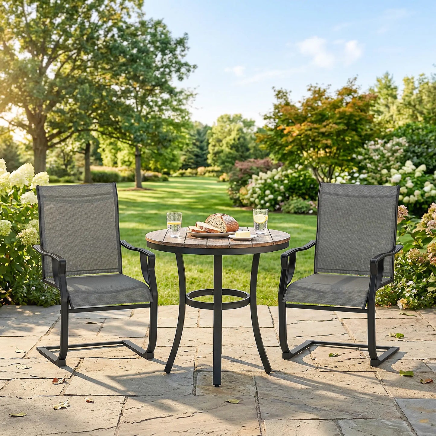 Spring Motion Patio Chairs Set Of 2, Curved High Backrest, All Weather Fabric, Metal Frame Outdoor Dining Sets at Gallery Canada