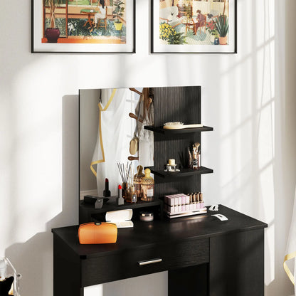 Dressing Table with Mirror, Drawer, Storage Shelves, 35.4" x 15" x 54.3", Black Dressing & Vanity Tables at Gallery Canada