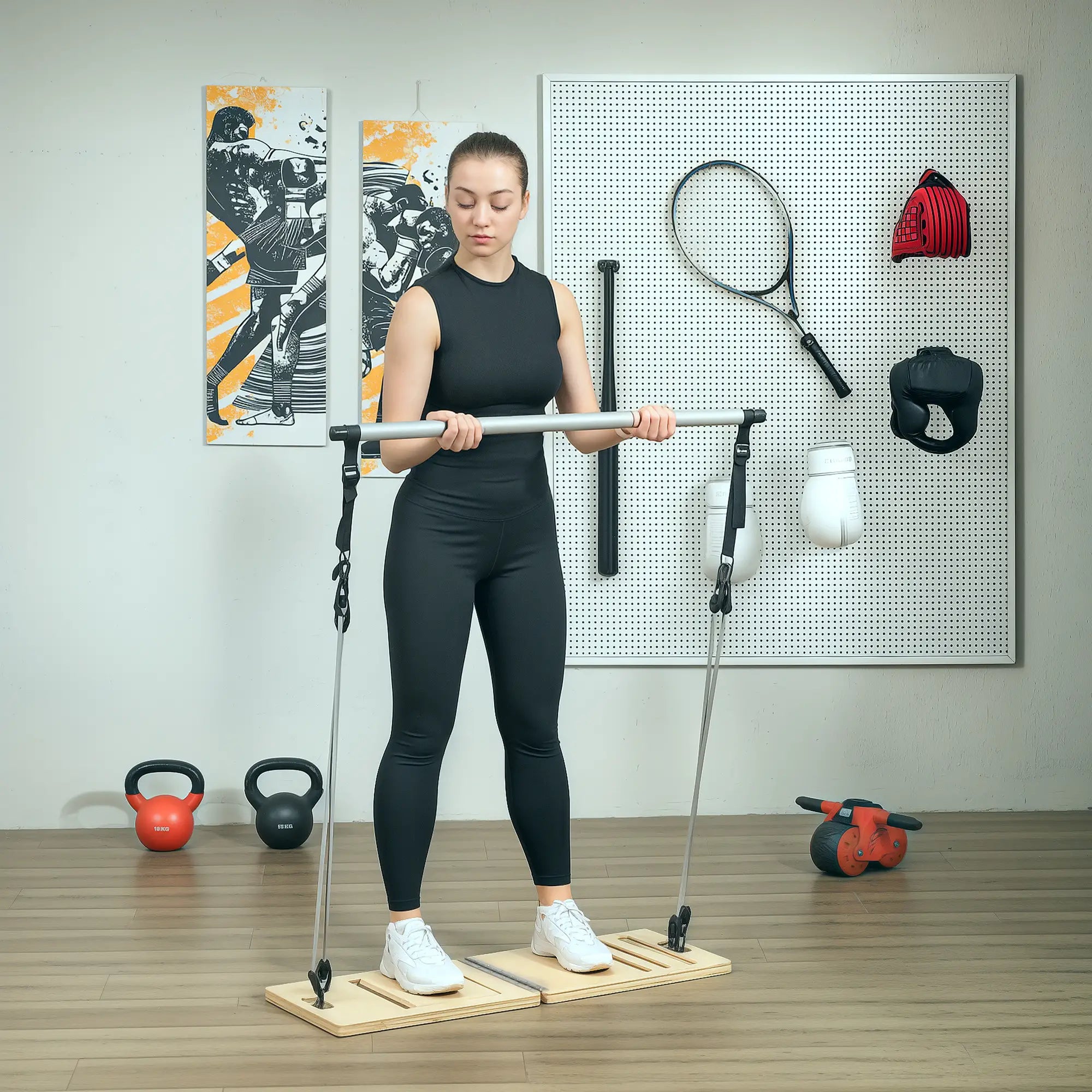Pilates Bar Kit, Resistance Bands, Foldable Calf Stretch Board, Grey More-Strength Training Equipment at Gallery Canada