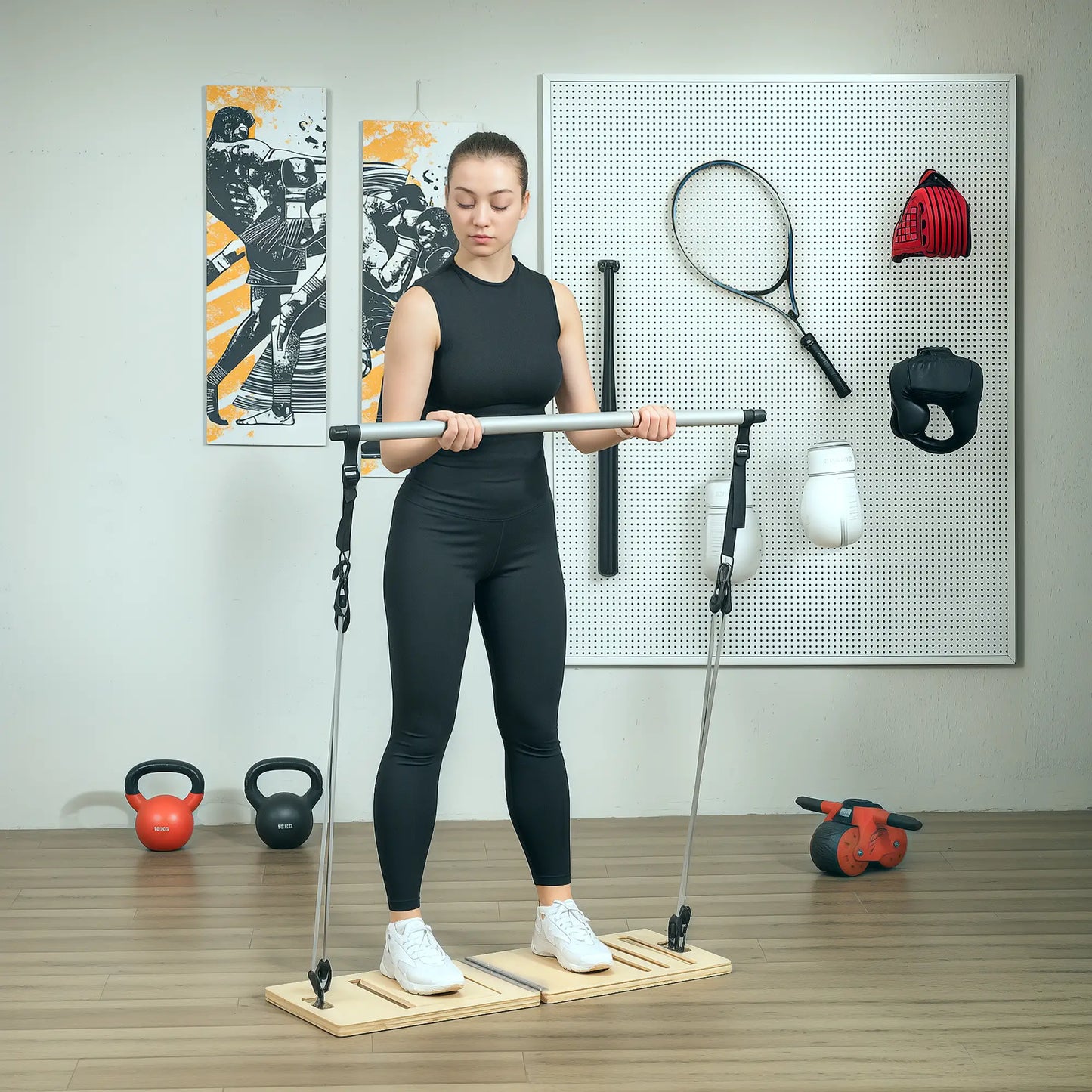 Pilates Bar Kit, Resistance Bands, Foldable Calf Stretch Board, Grey More-Strength Training Equipment at Gallery Canada